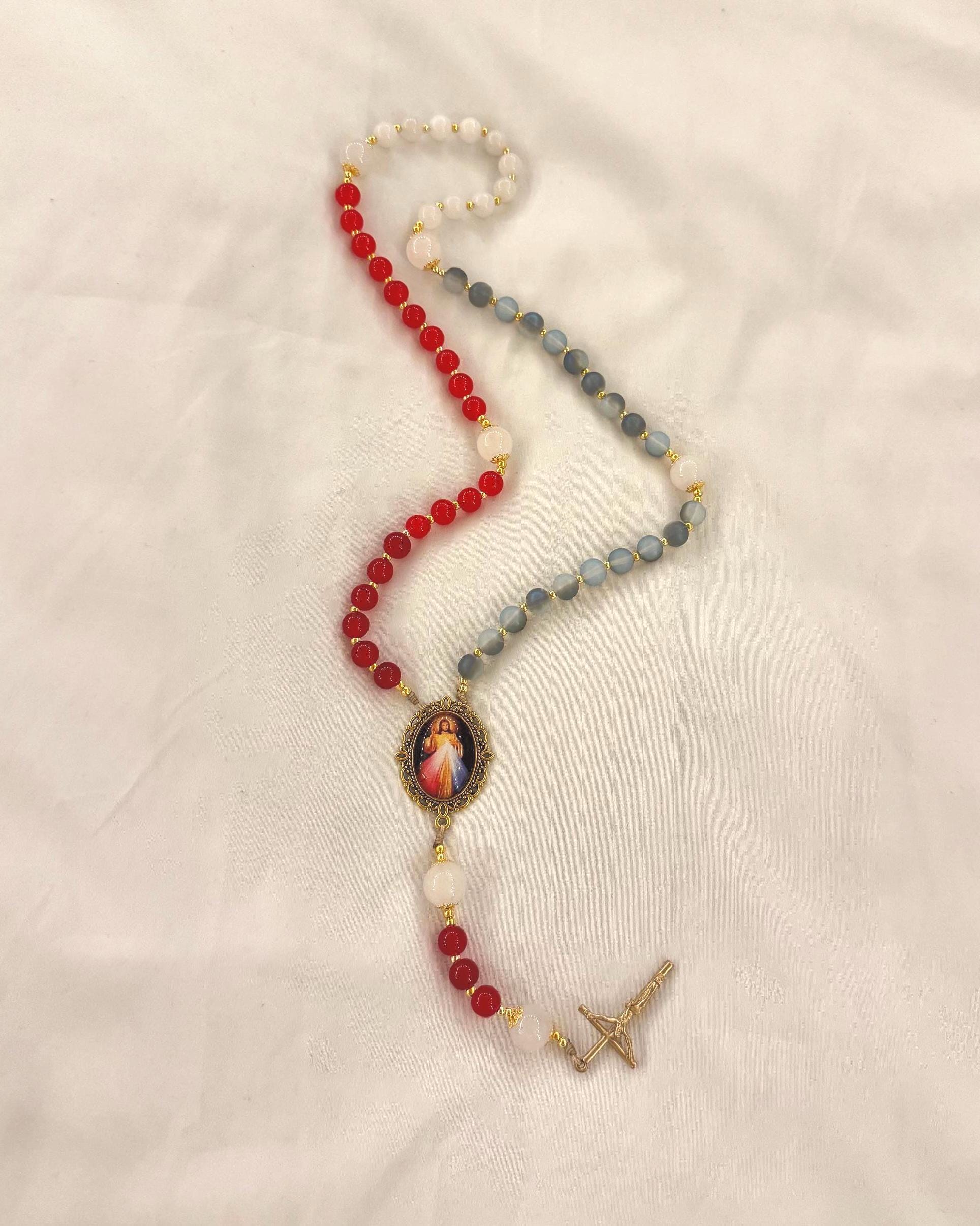 The "Trust" Red and Blue Handmade Rosary