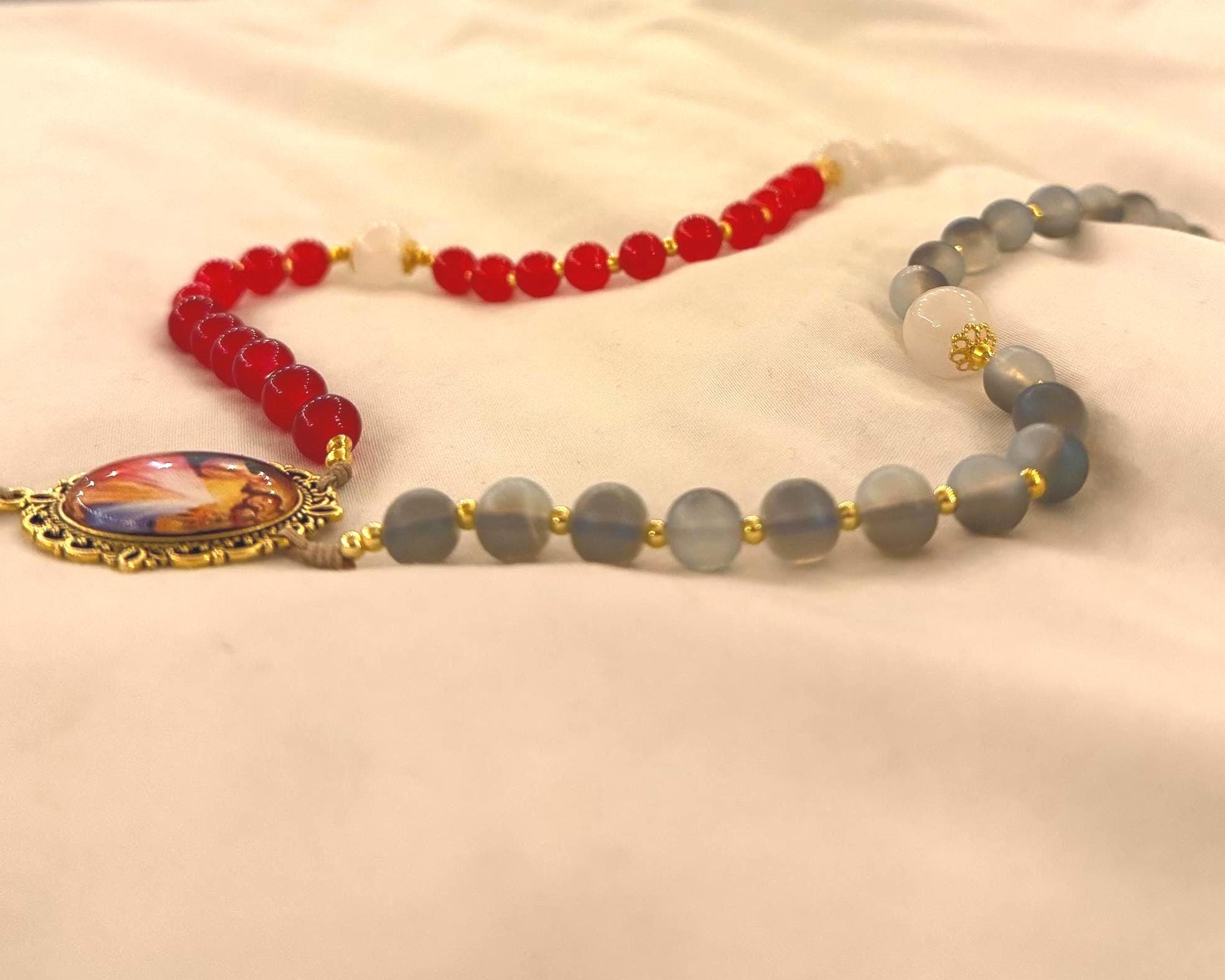 The "Trust" Red and Blue Handmade Rosary