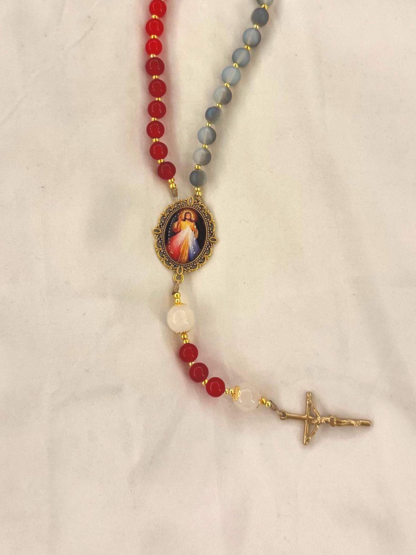 The "Trust" Red and Blue Handmade Rosary